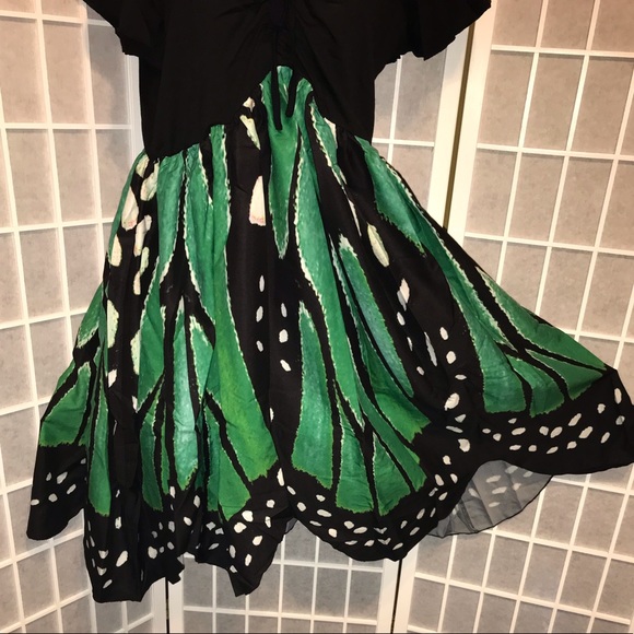 Plus Size Butterfly Print Swing Dress - Green - 14 - Picture 5 of 5